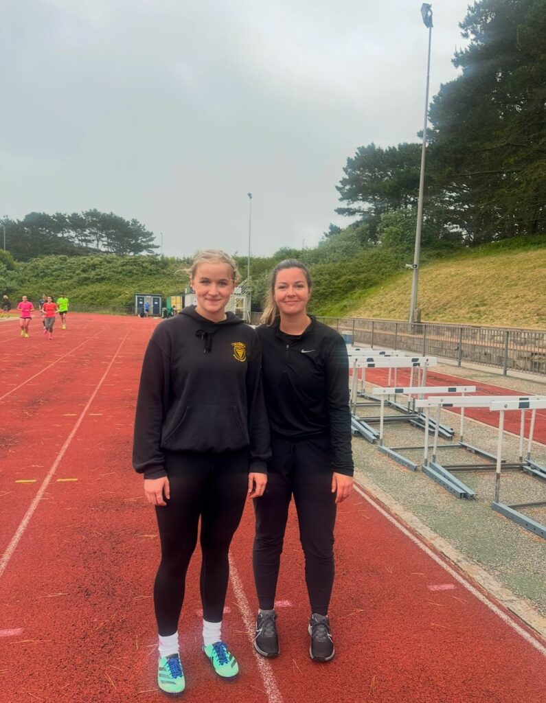 Freya and our Sports Therapist Lauren on the track in Cornwall 